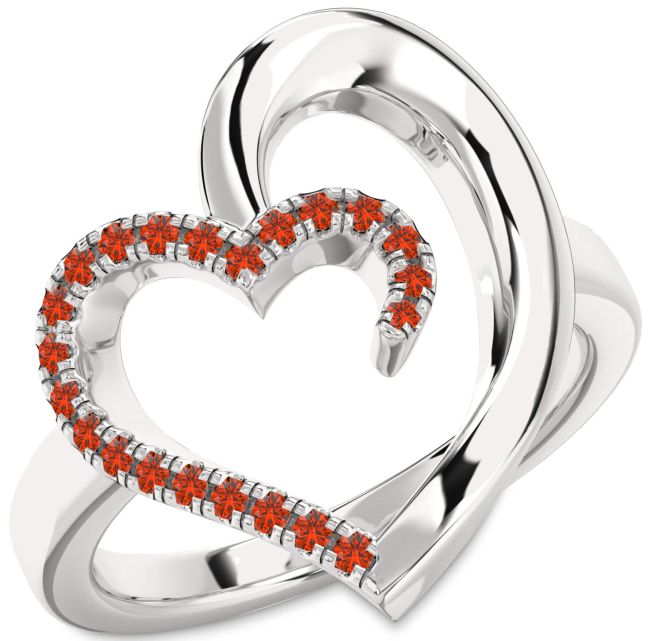 Fire Opal Platinum Heart Ring
