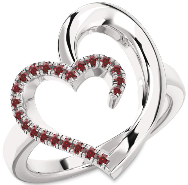 Garnet Platinum Heart Ring