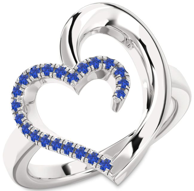 Blue Sapphire Silver Heart Ring