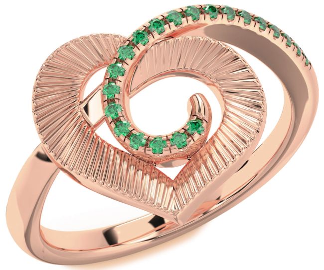 Emerald Rose Gold Silver Heart Ring