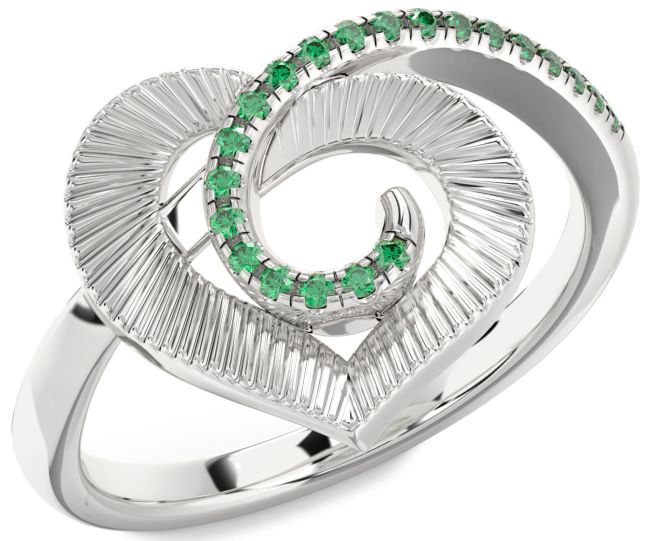 Emerald Silver Heart Ring