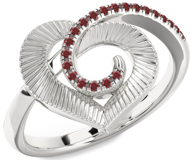Garnet Platinum Heart Ring