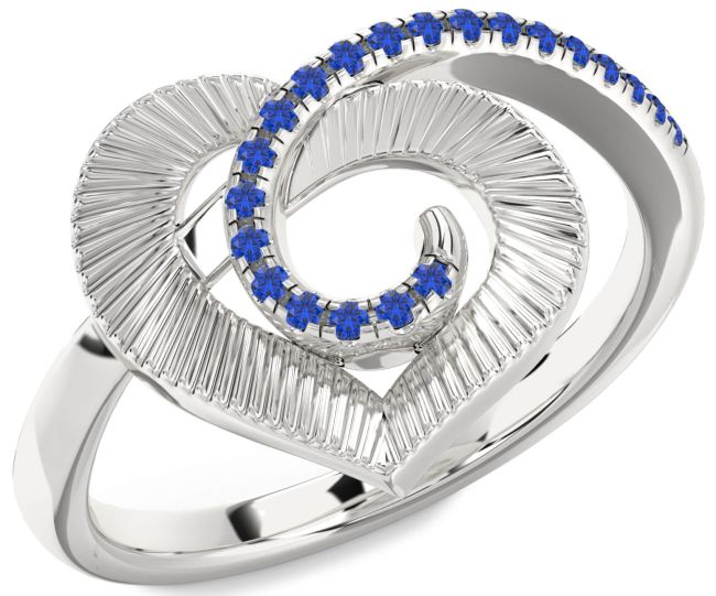 Blue Sapphire Silver Heart Ring