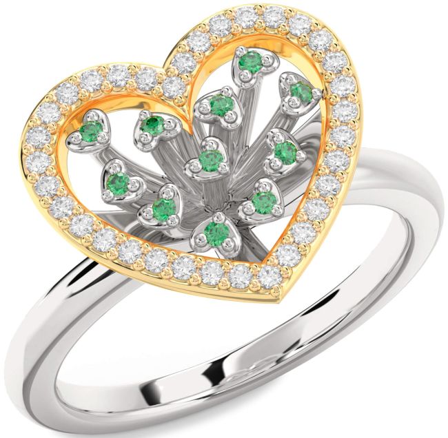 Diamond Emerald Gold Silver Heart Ring