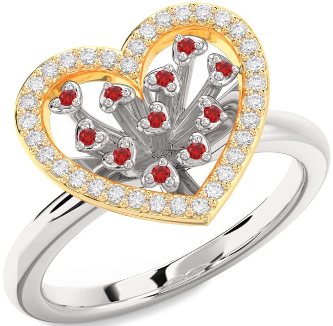 Diamond Ruby Gold Silver Heart Ring