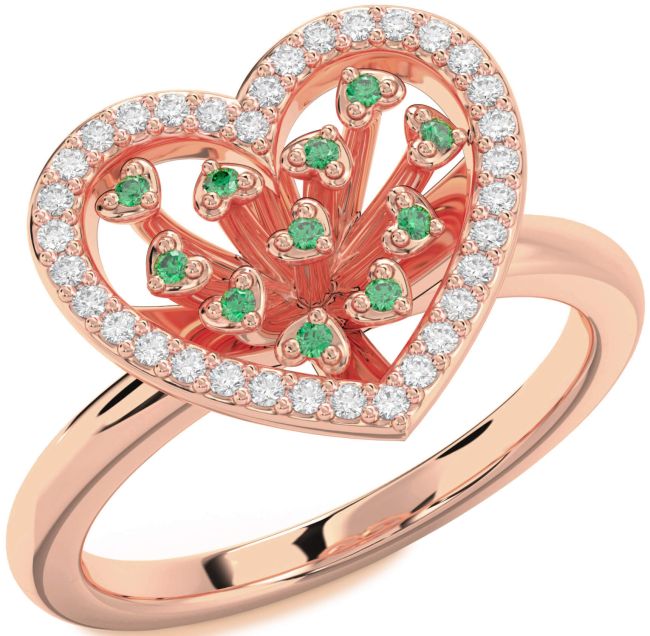 Diamond Emerald Rose Gold Heart Ring
