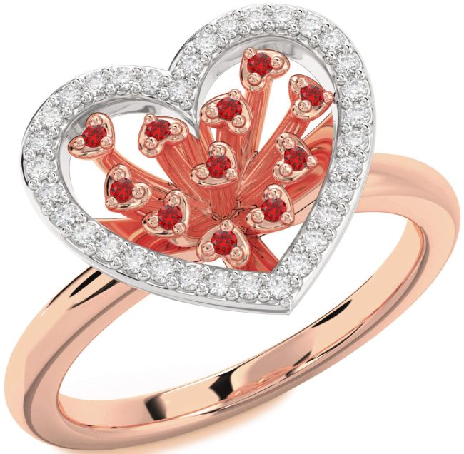 Diamond Ruby White Rose Gold Heart Ring