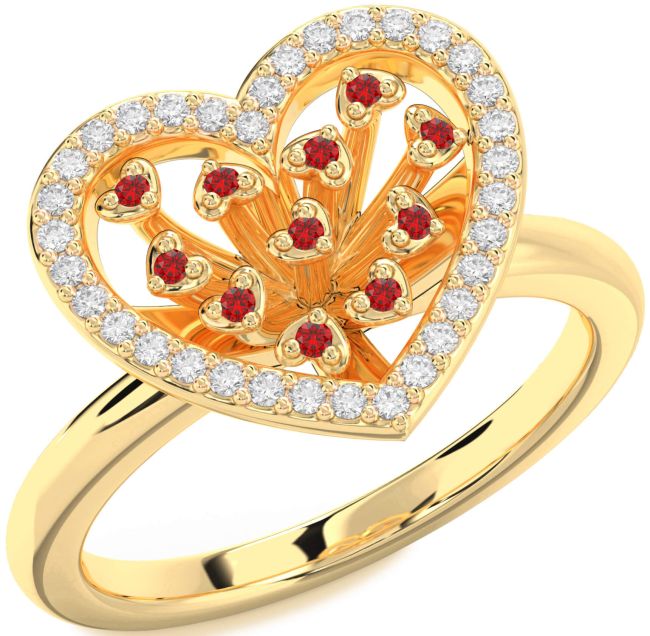 Diamond Ruby Gold Silver Heart Ring