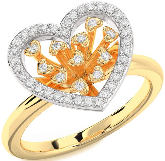 Diamond White Yellow Gold Heart Ring