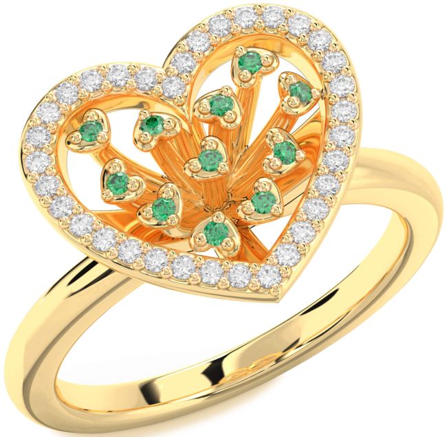 Diamond Emerald Gold Silver Heart Ring