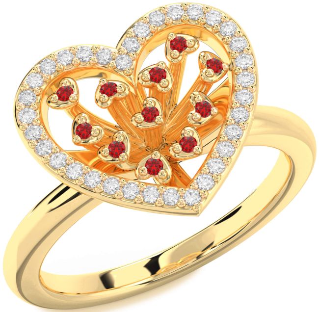 Diamond Ruby Gold Silver Heart Ring