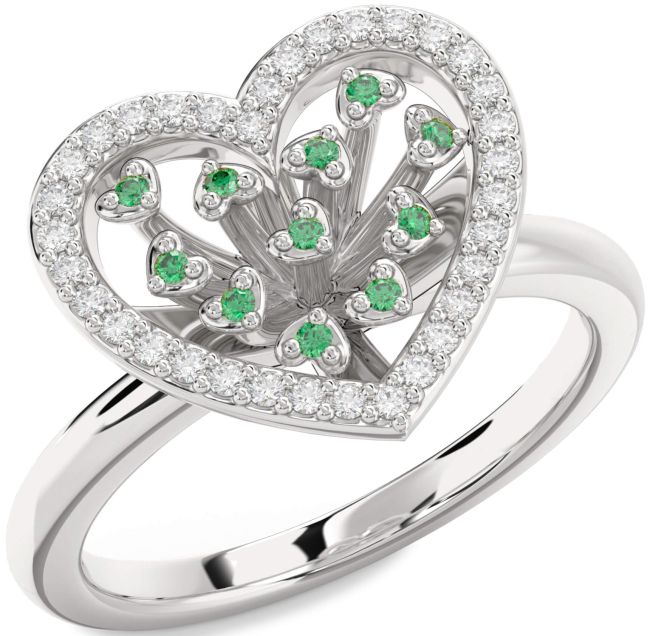 Diamond Emerald Platinum Heart Ring