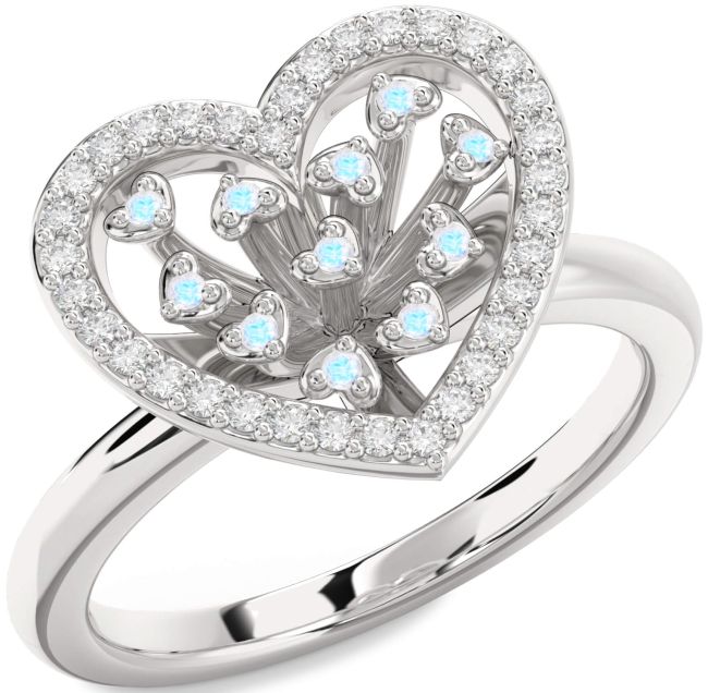 Diamond Moonstone Platinum Heart Ring