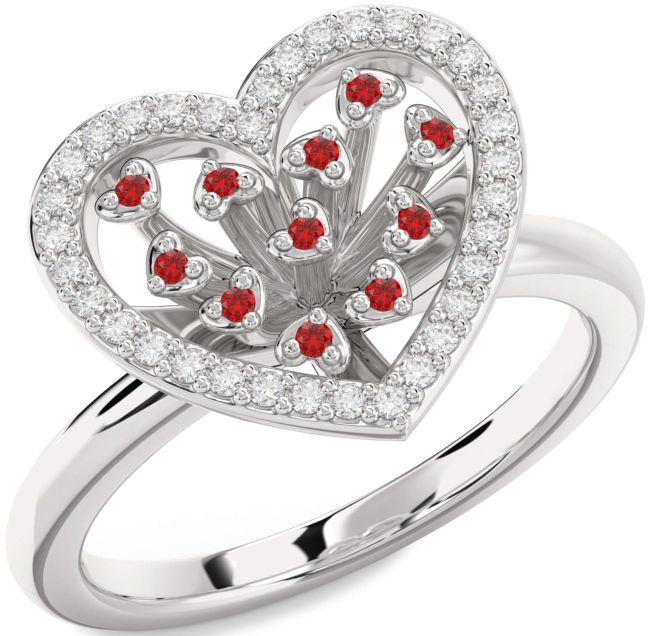 Diamond Ruby Silver Heart Ring