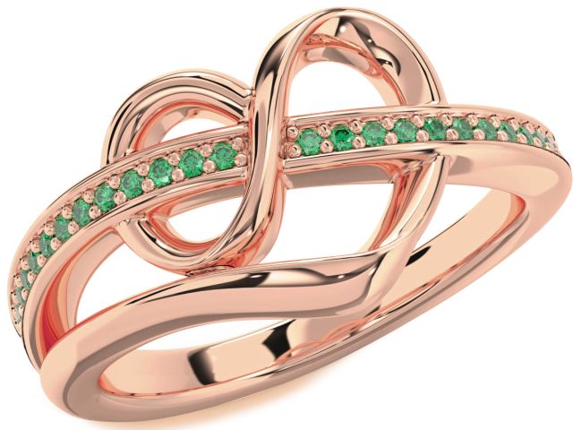 Emerald Rose Gold Silver Infinity Heart Ring