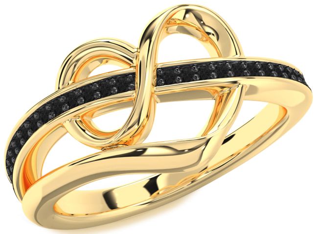 Black Diamond Gold Silver Infinity Heart Ring