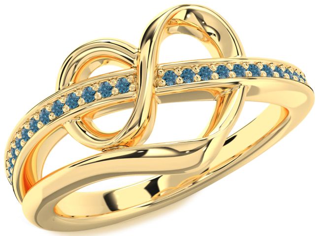 Blue Diamond Gold Infinity Heart Ring