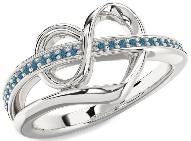 Blue Diamond Silver Infinity Heart Ring