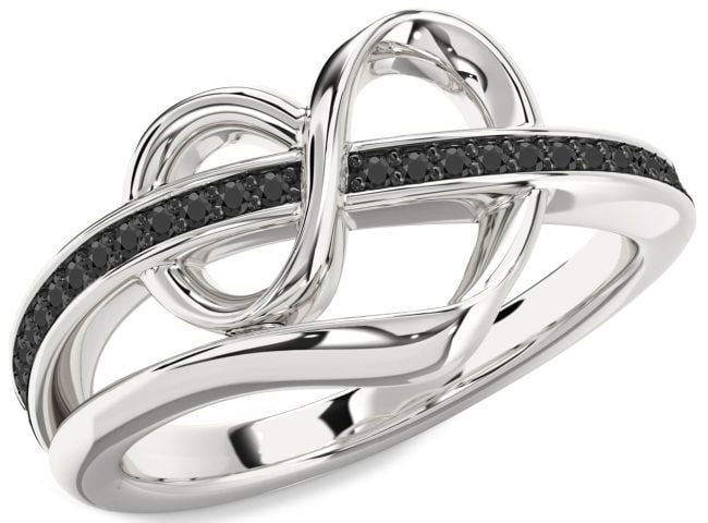 Black Onyx Silver Infinity Heart Ring
