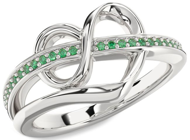 Emerald Silver Infinity Heart Ring