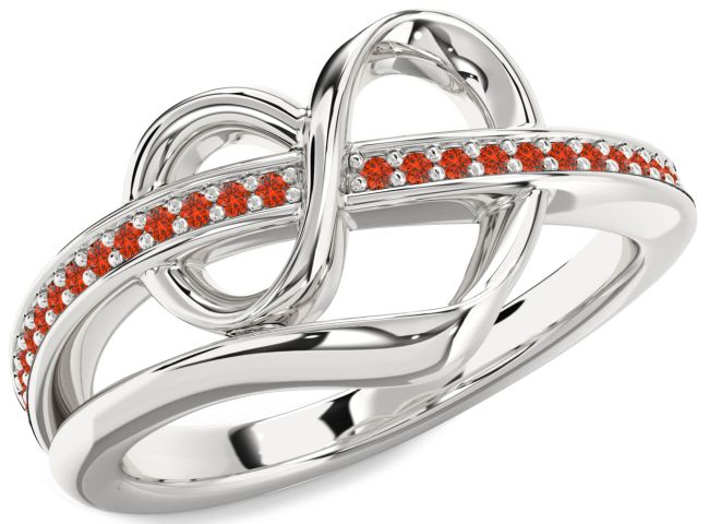 Fire Opal Platinum Infinity Heart Ring