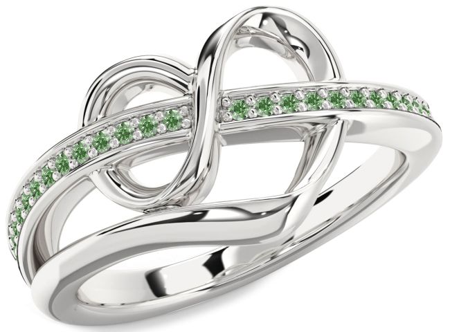 Green Diamond Silver Infinity Heart Ring