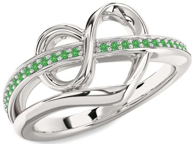 Green Sapphire Silver Infinity Heart Ring
