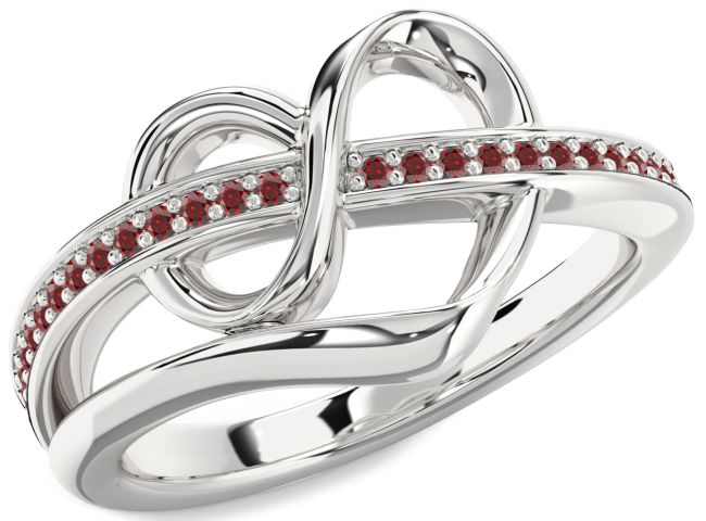 Garnet Silver Infinity Heart Ring