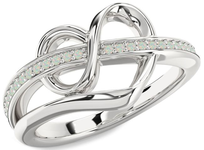 Opal Platinum Infinity Heart Ring