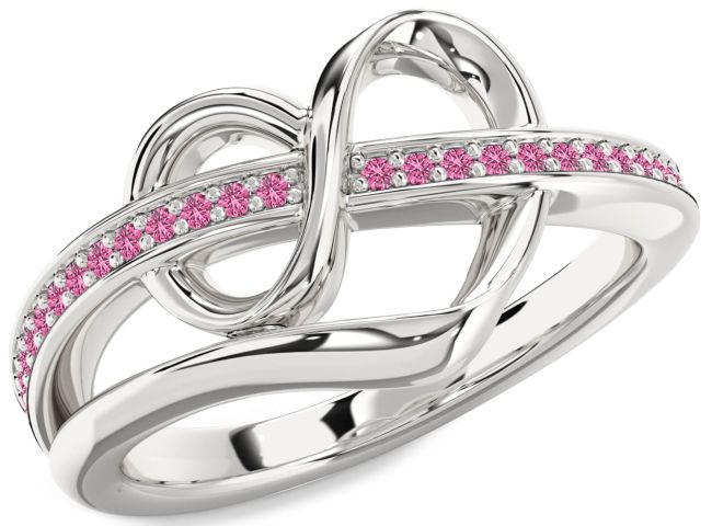 Pink Sapphire Silver Infinity Heart Ring
