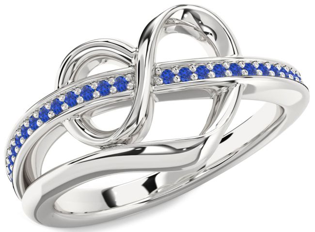 Blue Sapphire Silver Infinity Heart Ring