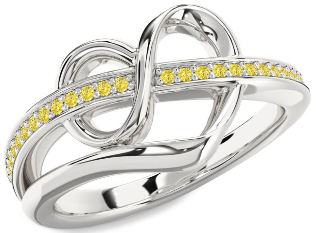 Yellow Diamond Platinum Infinity Heart Ring