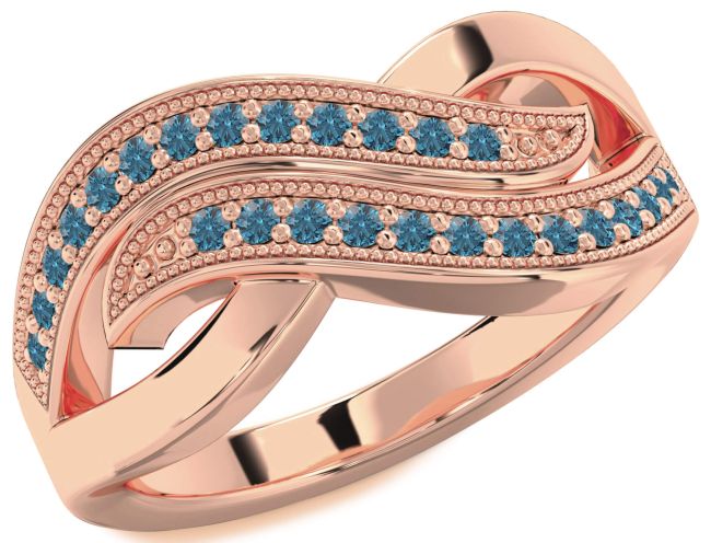 Blue Diamond Rose Gold Silver Infinity Round Ring