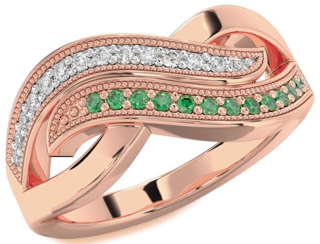 Emerald & Diamond Rose Gold Infinity Round Promise Ring