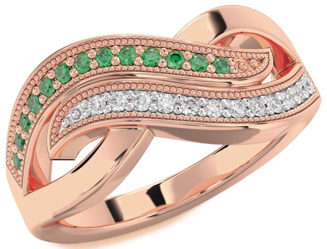 Diamond & Emerald Rose Gold Infinity Round Promise Ring