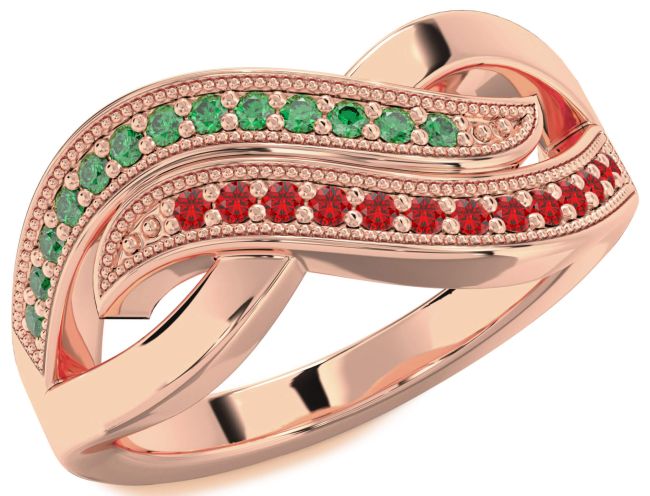 Emerald & Ruby Rose Gold Infinity Round Promise Ring