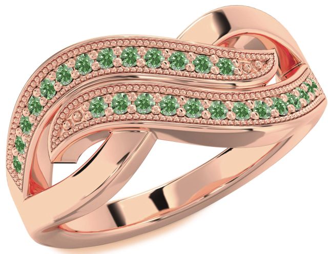 Green Diamond Rose Gold Infinity Round Ring