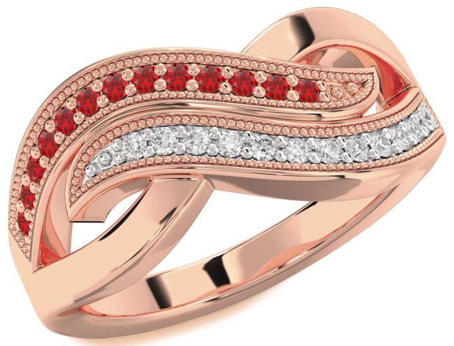 Diamond & Ruby Rose Gold Infinity Round Promise Ring