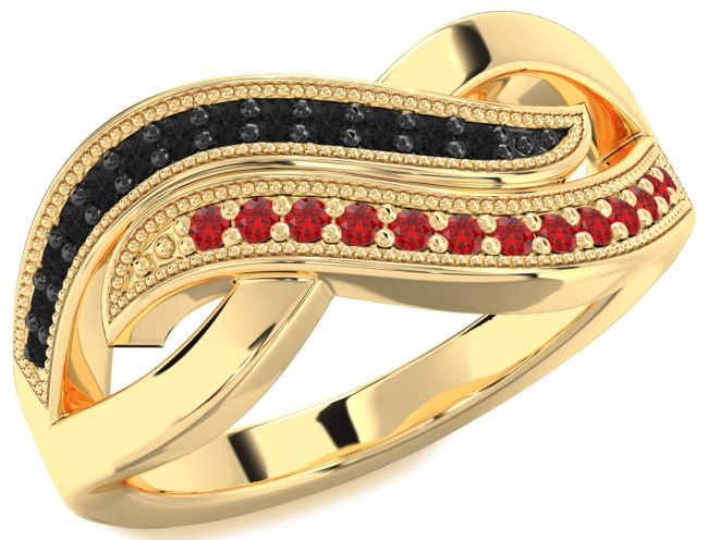 Black Diamond & Ruby Gold Infinity Round Promise Ring