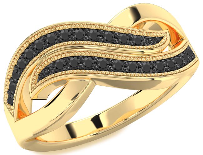 Black Onyx Gold Infinity Round Ring
