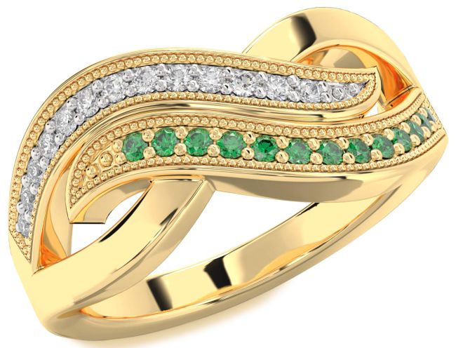 Emerald & Diamond Gold Infinity Round Promise Ring
