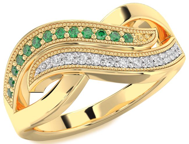 Diamond & Emerald Gold Silver Infinity Round Promise Ring