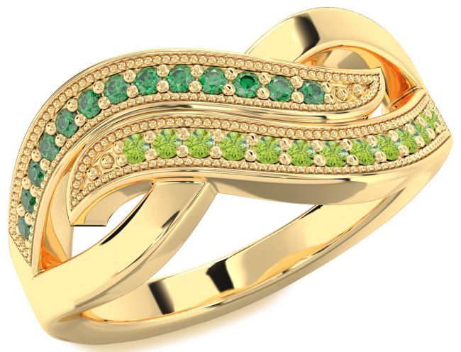 Emerald & Peridot Gold Infinity Round Promise Ring