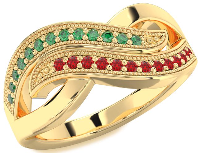 Emerald & Ruby Gold Infinity Round Promise Ring