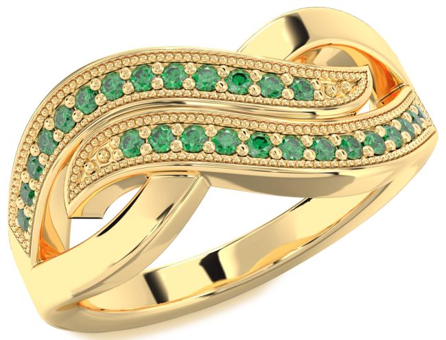 Emerald Gold Silver Infinity Round Ring
