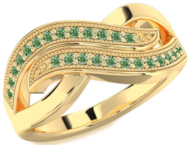 Green Diamond Gold Infinity Round Ring