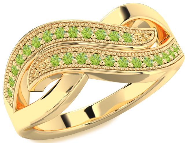 Peridot Gold Silver Infinity Round Ring
