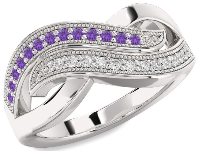 Diamond & Amethyst Silver Infinity Round Promise Ring