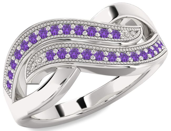 Amethyst Platinum Infinity Round Ring