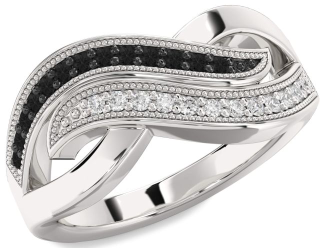 Black Diamond Silver Infinity Round Promise Ring